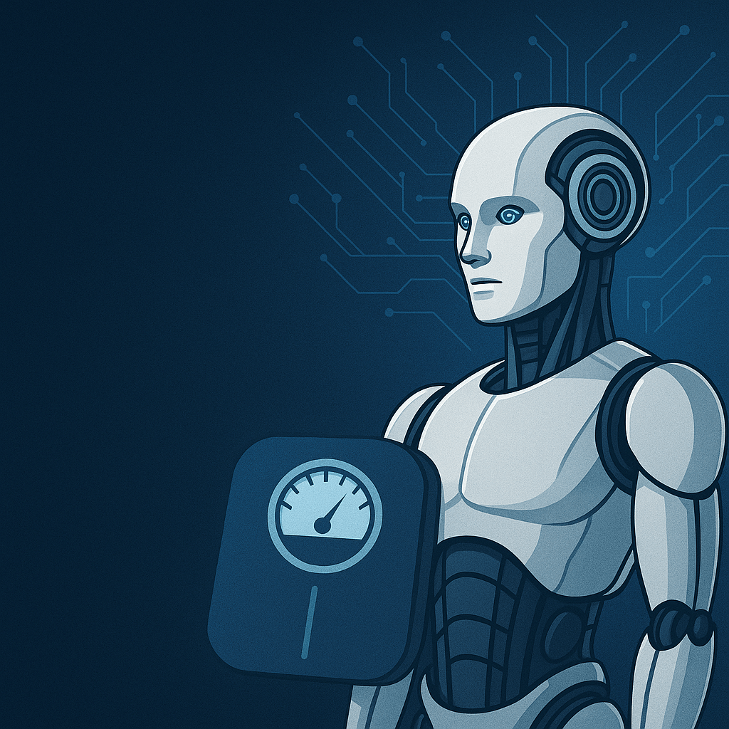 ilustración de un robot inteligente con una báscula para pesar personas