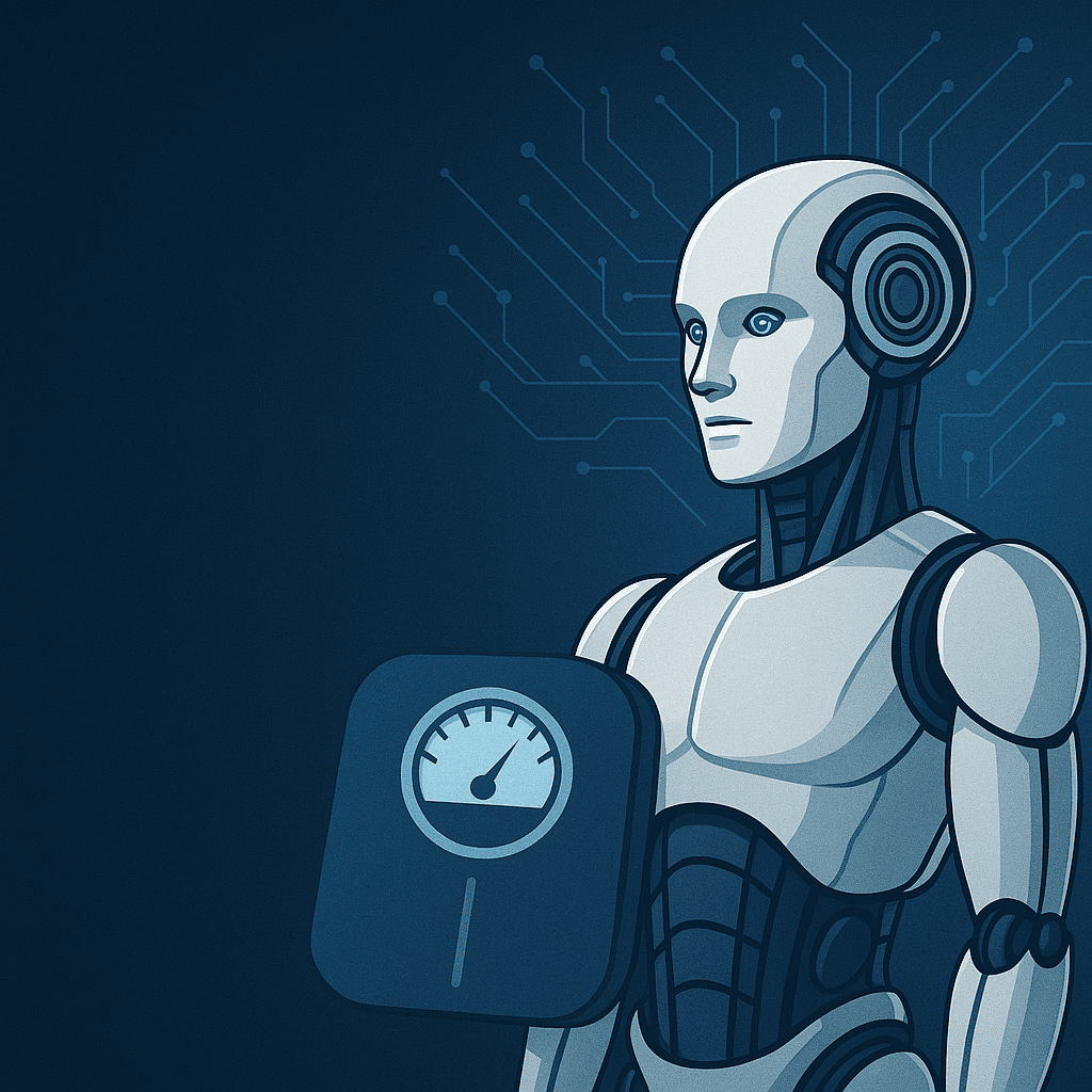 ilustración de un robot inteligente con una báscula para pesar personas