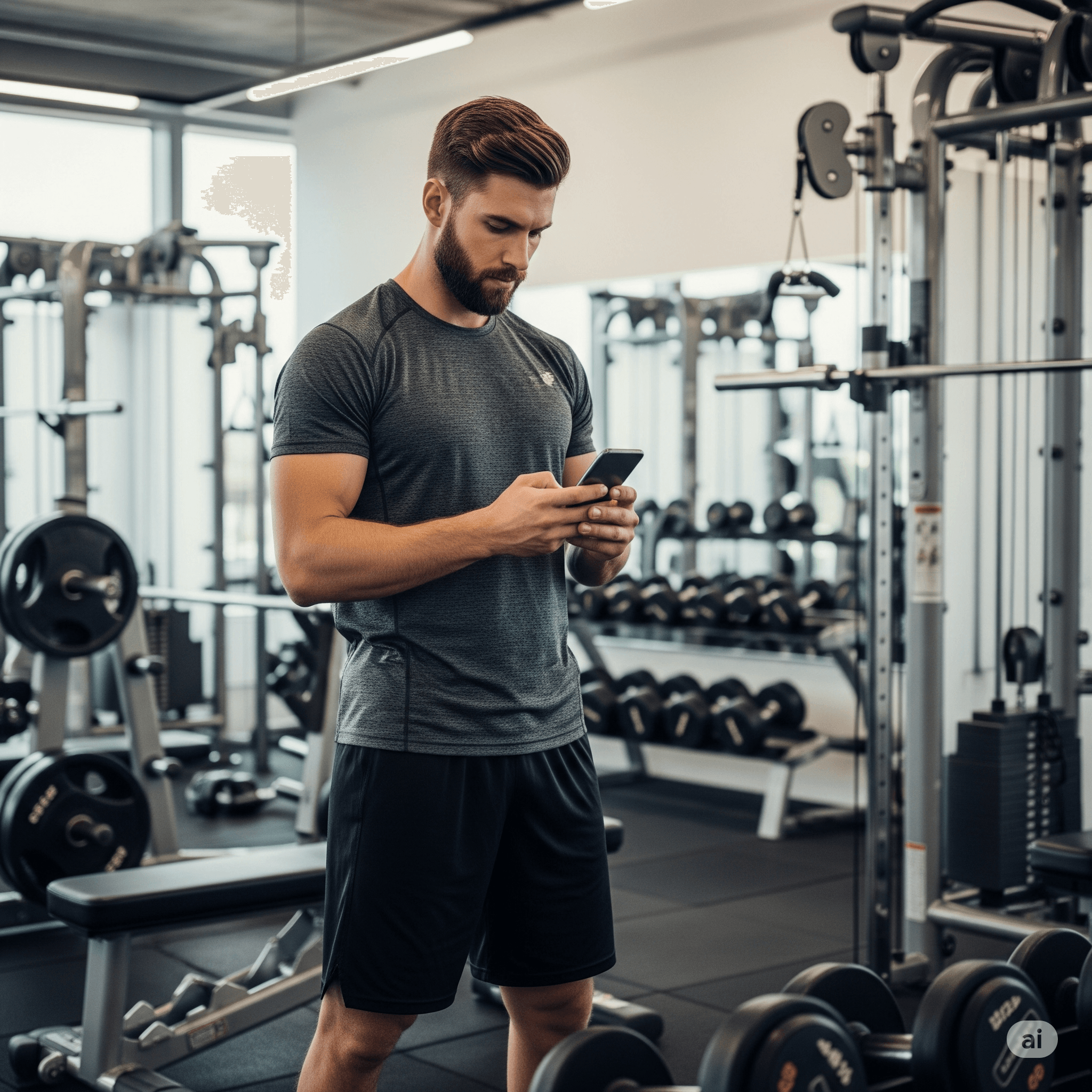hombre usando entrenador virtual en el gimnasio