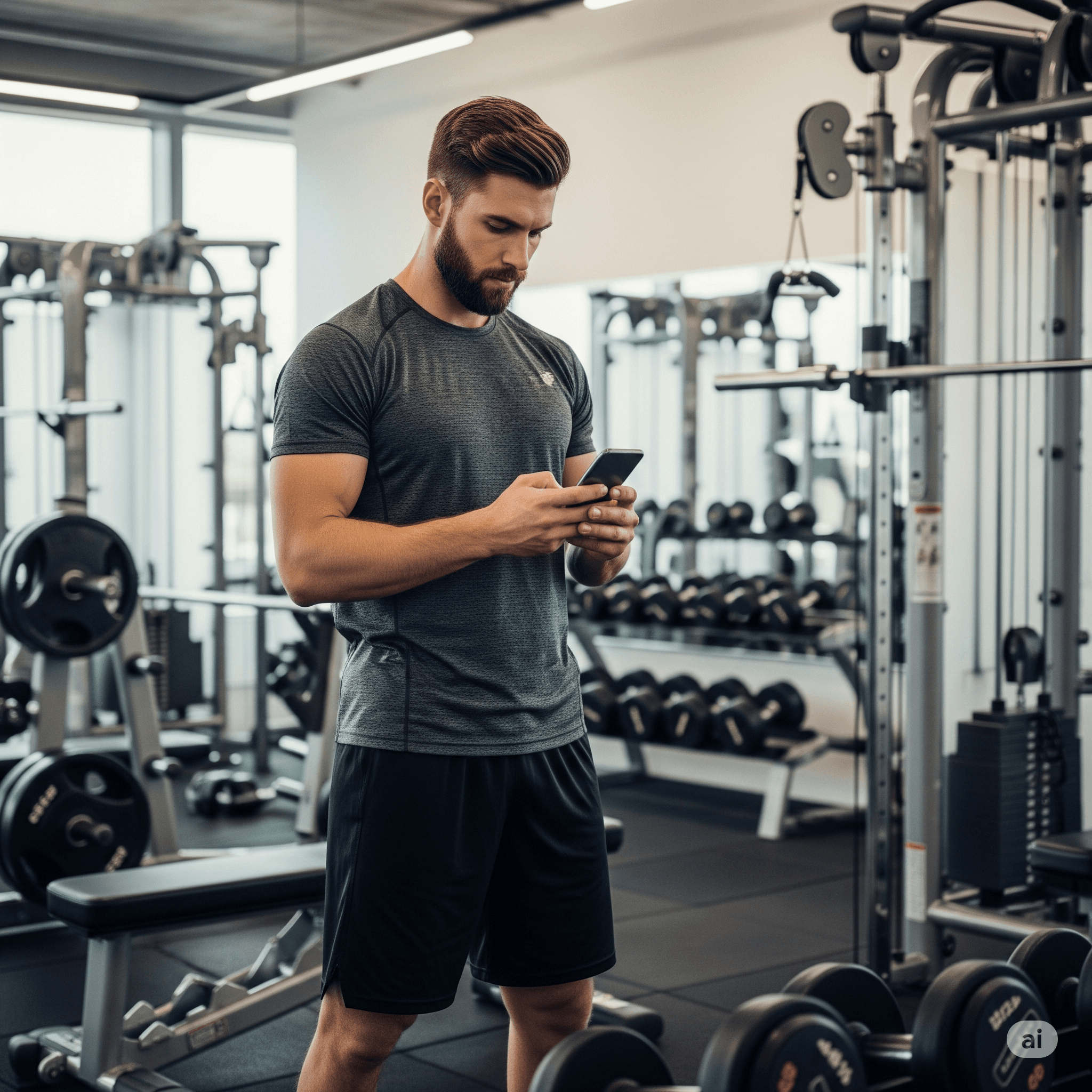 hombre usando entrenador virtual en el gimnasio