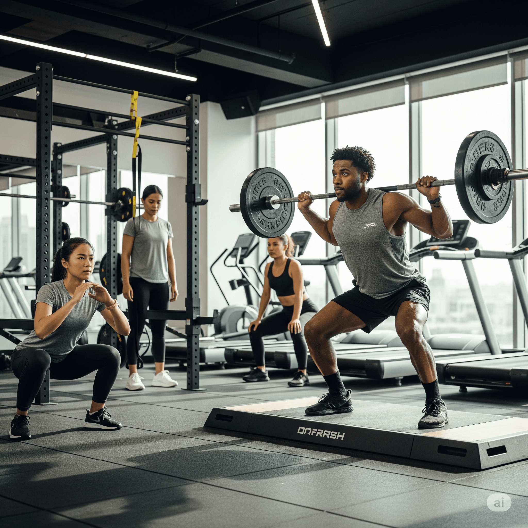 imagen de personas entrenando fuerte en un gimnasio
