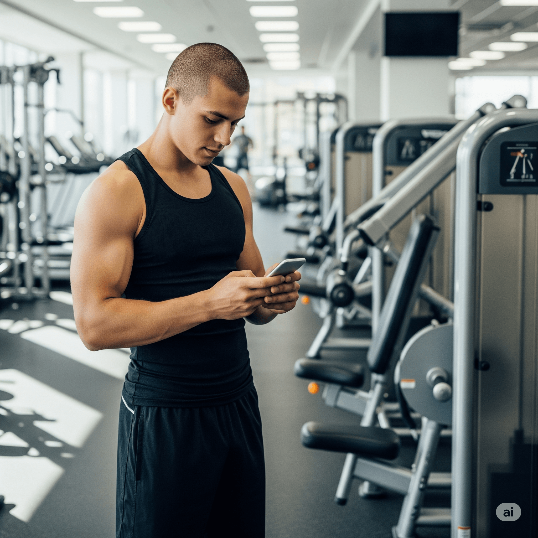 hombre usando entrenador personal en gimnasio