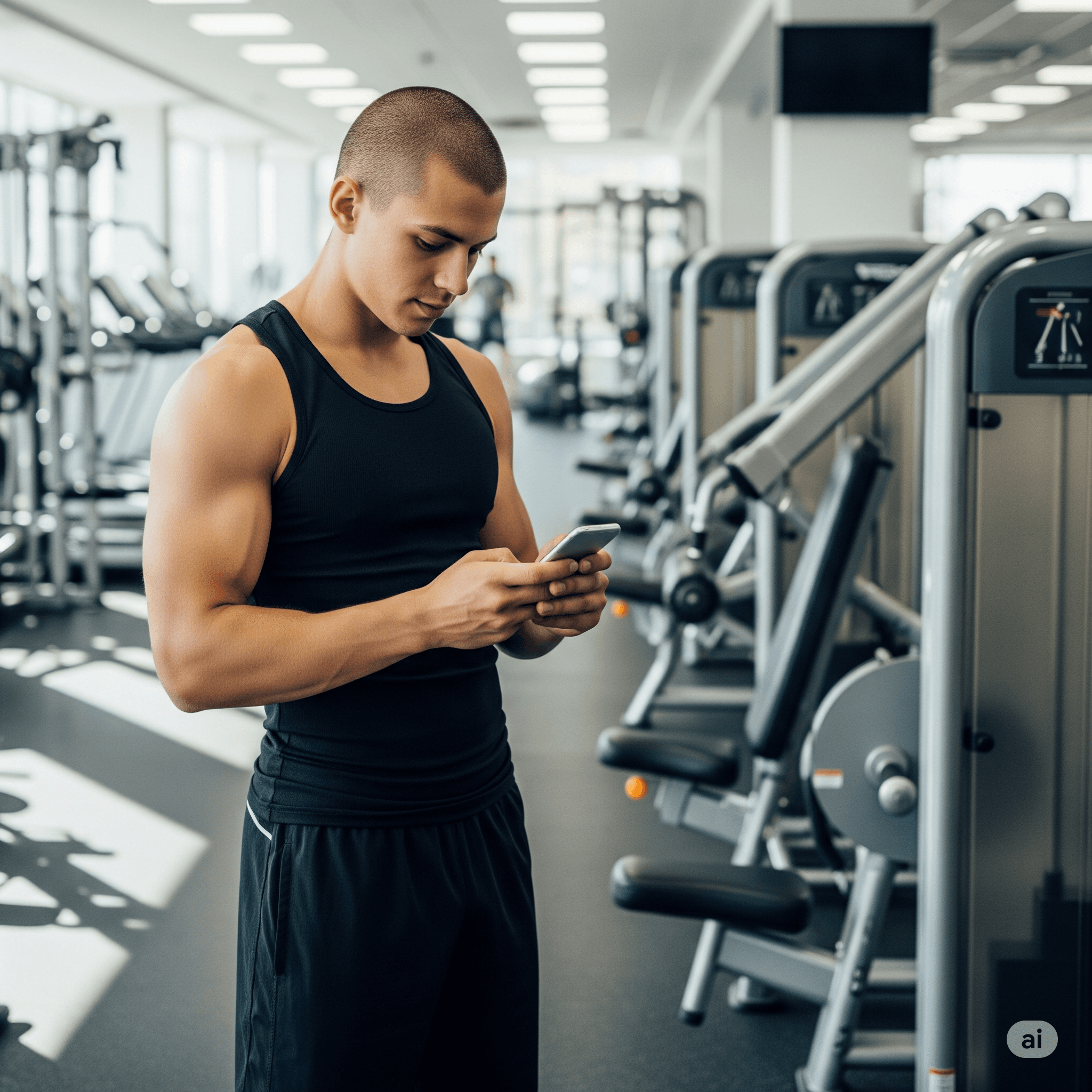 hombre usando entrenador personal en gimnasio